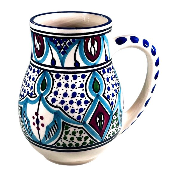 Le Souk Other - Le Souk Céramique Malika Stoneware Hand Painted Large Mug made in Tunisia 5.75"